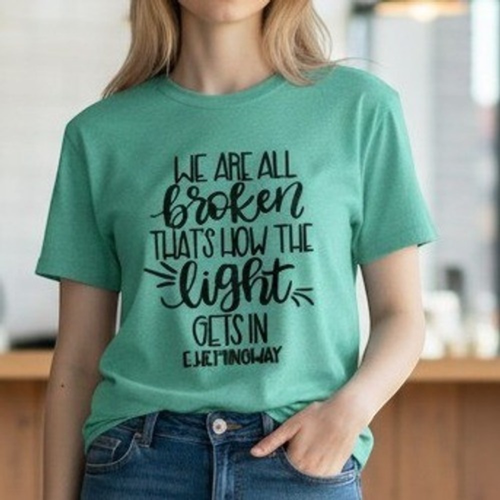 Bella + Canvas Graphic Tee (S) Mint Green Excellent Hemingway Quote Shirt